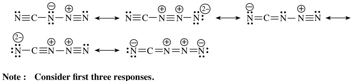 Resonance structures given in the scheme (five are shown; only the first three responses are marked)