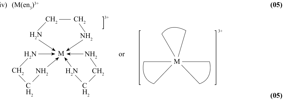 Scheme: [M(en)_3]^{3+} and its structure (three chelating en ligands around M)